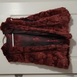 Maroon faux fur vest with hoodie 2X plus size